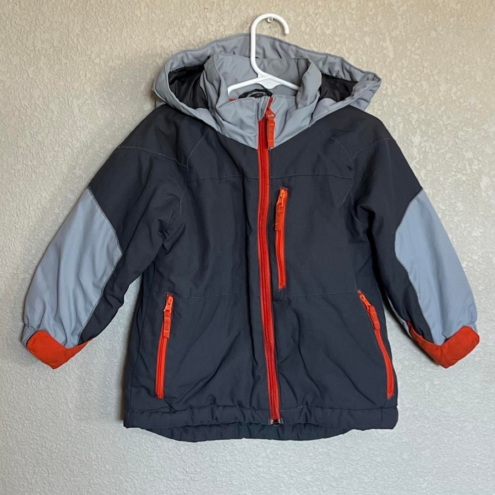 PLACE Boys 3T Jacket Gray & Orange Colorblock Hooded Puffer‎ Coat